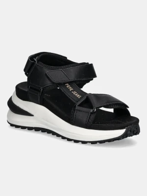 Pepe Jeans sandały skórzane WINSLOVE ACTION damskie kolor czarny na platformie PLS90707