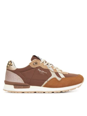 Pepe Jeans Sneakersy Brit Glitter W PLS400005 Brązowy