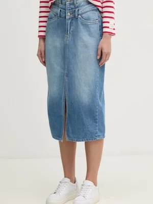 Pepe Jeans spódnica jeansowa MIDI SKIRT HW DOUBLE kolor niebieski midi prosta PL901207