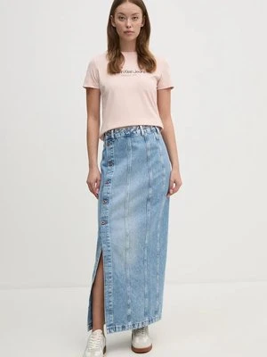 Pepe Jeans spódnica jeansowa MIDI SKIRT UHW EMBRO kolor niebieski maxi prosta PL901166