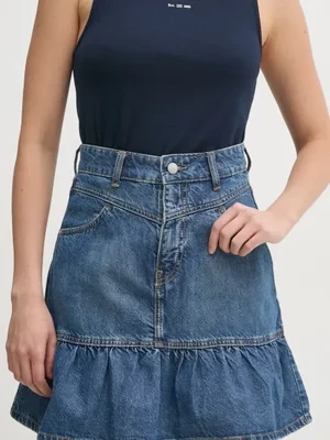 Pepe Jeans spódnica jeansowa MINI SKIRT HW RUFFLE kolor niebieski mini rozkloszowana PL901209