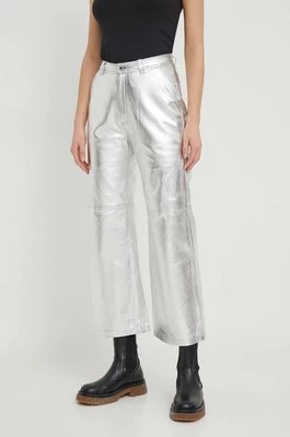 Pepe Jeans spodnie skórzane SASHA SILVER damskie kolor srebrny proste high waist PL211694