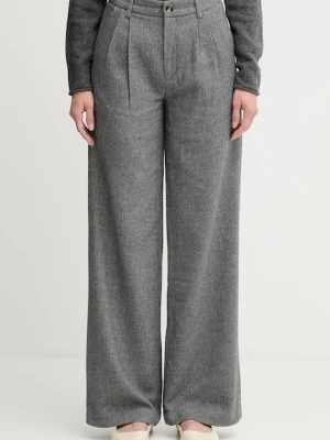 Pepe Jeans spodnie z domieszką wełny damskie kolor szary proste high waist PL2100009