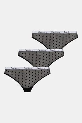 Pepe Jeans stringi DOT MESH 3P THONG 3-pack kolor czarny z koronki PLU11026