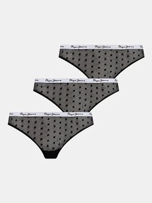 Pepe Jeans stringi DOT MESH 3P THONG 3-pack kolor czarny z koronki PLU11026