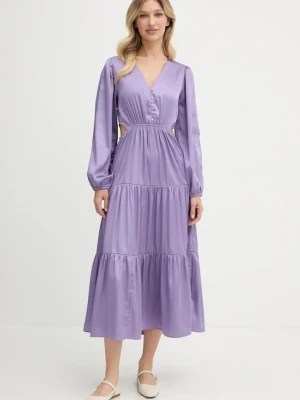Pepe Jeans sukienka kolor fioletowy midi rozkloszowana PL953760