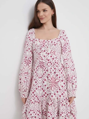 Pepe Jeans sukienka z domieszką lnu DOXA kolor różowy mini rozkloszowana PL953498