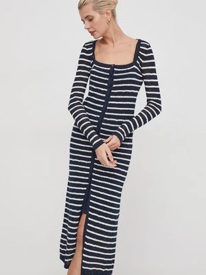 Pepe Jeans sukienka z domieszką lnu FRANCES DRESS kolor granatowy midi dopasowana PL953526