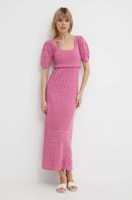 Pepe Jeans sukienka z domieszką lnu GOLDIE DRESS kolor różowy maxi prosta PL953525