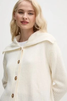 Pepe Jeans kardigan z domieszką wełny IRMA CARDIGAN kolor beżowy PL702189