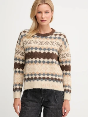 Pepe Jeans sweter z dodatkiem wełny damski kolor brązowy ciepły PL7000039