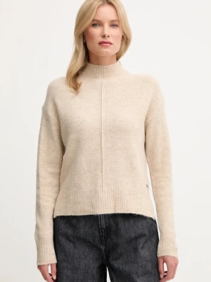 Pepe Jeans sweter z domieszką wełny damski kolor beżowy z półgolfem PL7000032