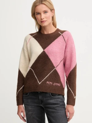 Pepe Jeans sweter z domieszką wełny damski kolor brązowy ciepły PL7000037