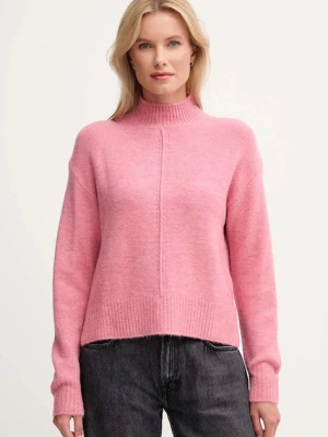 Pepe Jeans sweter z domieszką wełny damski kolor różowy z półgolfem PL7000032