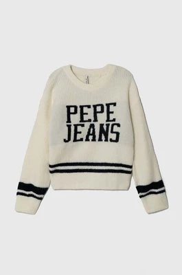 Pepe Jeans sweter z domieszką wełny dziecięcy kolor beżowy ciepły