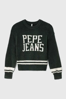 Pepe Jeans sweter z domieszką wełny dziecięcy kolor zielony ciepły