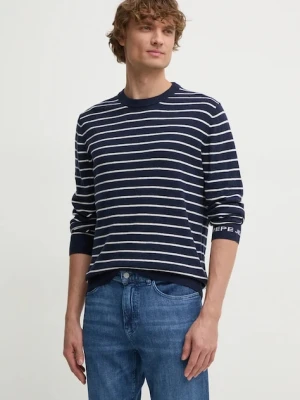 Pepe Jeans sweter z domieszką wełny NEW ANDRE STRIPES granatowy