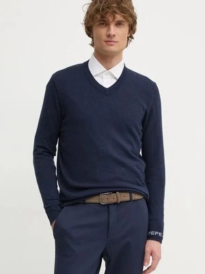 Pepe Jeans sweter z domieszką wełny NEW ANDRE V NECK męski kolor granatowy lekki PM702468