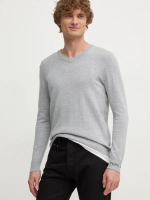Pepe Jeans sweter z domieszką wełny NEW ANDRE V NECK męski kolor szary lekki PM702468