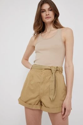 Pepe Jeans szorty bawełniane KAYLEE SHORT damskie kolor zielony gładkie high waist