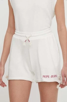 Pepe Jeans szorty bawełniane Kendall kolor beżowy z aplikacją high waist PL801126