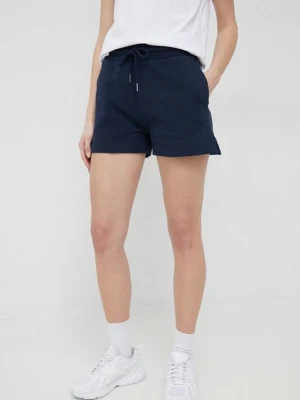 Pepe Jeans szorty bawełniane kolor granatowy gładkie high waist