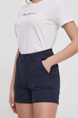 Pepe Jeans szorty VALENTINA damskie kolor granatowy gładkie high waist PL801096CHEAPER