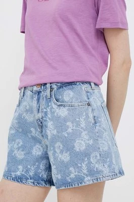 Pepe Jeans szorty damskie kolor niebieski wzorzyste high waist