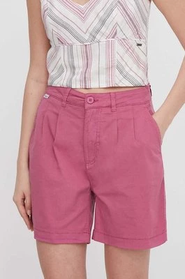 Pepe Jeans szorty damskie kolor różowy gładkie high waist