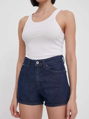 Pepe Jeans szorty jeansowe A-LINE SHORT HW damskie kolor granatowy gładkie high waist PL801111CT8