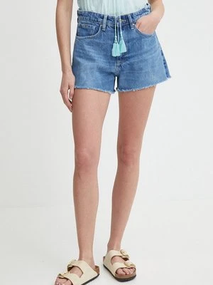 Pepe Jeans szorty jeansowe A-LINE SHORT HW damskie kolor niebieski gładkie high waist PL801111MP1