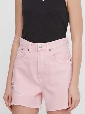 Pepe Jeans szorty jeansowe A-LINE SHORT UHW CLR damskie kolor różowy gładkie high waist PL801122