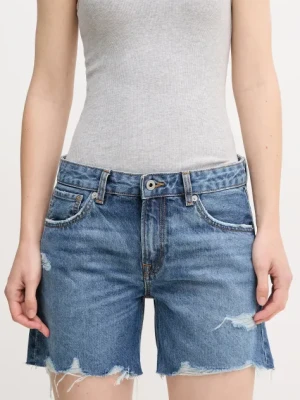 Pepe Jeans szorty jeansowe bawełniane REGULAR SHORT MW DISTRESSED damskie kolor niebieski gładkie medium waist PL801186EE6
