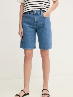 Pepe Jeans szorty jeansowe BERMUDA SHORT HW damskie kolor niebieski gładkie high waist PL801189ND3