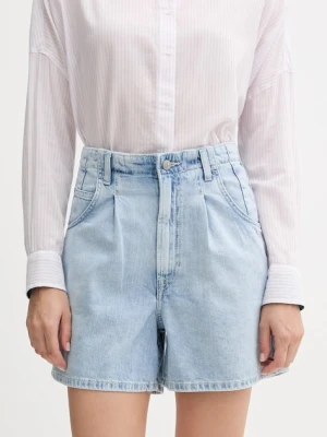 Pepe Jeans szorty jeansowe damskie kolor niebieski gładkie high waist PL801205