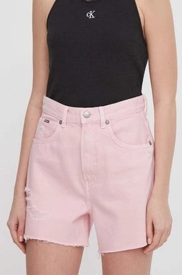 Pepe Jeans szorty jeansowe damskie kolor różowy gładkie high waist