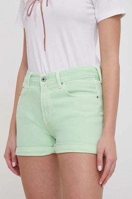 Pepe Jeans szorty jeansowe damskie kolor zielony gładkie high waist