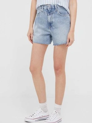 Pepe Jeans szorty jeansowe RACHEL damskie kolor niebieski gładkie high waist