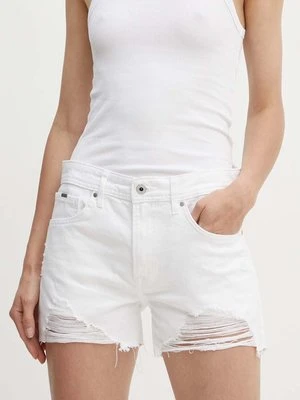 Pepe Jeans szorty jeansowe RELAXED SHORT MW damskie kolor biały gładkie medium waist PL801110TB9