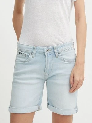 Pepe Jeans szorty jeansowe SLIM SHORT MW damskie kolor niebieski gładkie medium waist PL801120RH6