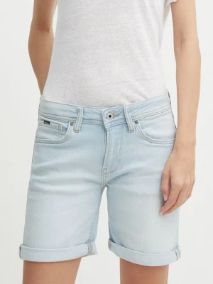 Pepe Jeans szorty jeansowe SLIM SHORT MW damskie kolor niebieski gładkie medium waist PL801120RH6