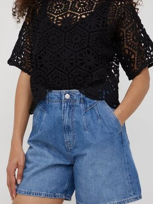 Pepe Jeans szorty jeansowe STELLA ADAPT damskie kolor granatowy gładkie high waist