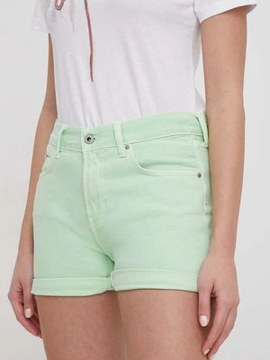 Pepe Jeans szorty jeansowe STRAIGHT SHORT HW damskie kolor zielony gładkie high waist PL801108YH1