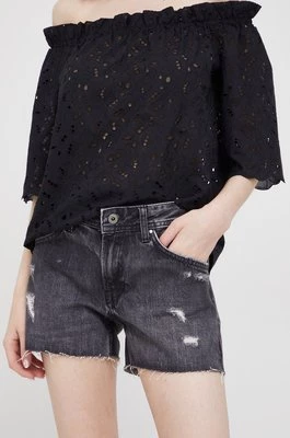Pepe Jeans szorty jeansowe THRASHER damskie kolor czarny gładkie medium waist