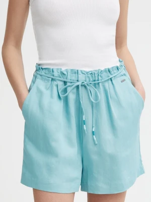 Pepe Jeans szorty lniane MARTA turkusowy