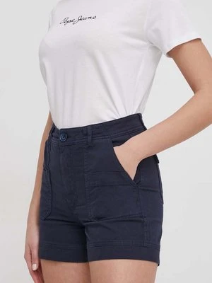 Pepe Jeans szorty VALENTINA damskie kolor granatowy gładkie high waist PL801096