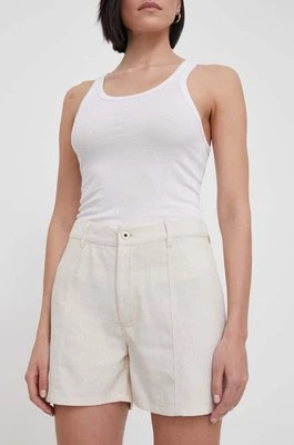 Pepe Jeans szorty z domieszką lnu TILLY kolor beżowy gładkie high waist PL801093