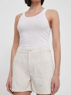 Pepe Jeans szorty z domieszką lnu TILLY kolor beżowy gładkie high waist PL801093