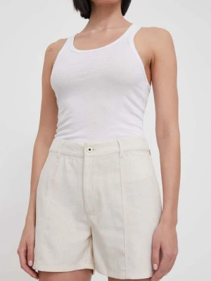 Pepe Jeans szorty z domieszką lnu TILLY kolor beżowy gładkie high waist PL801093