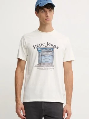 Pepe Jeans t-shirt bawełniany AGGO męski kolor beżowy z nadrukiem PM509638